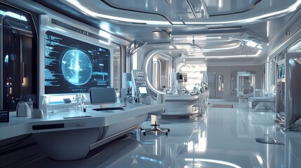 Obraz premium Futuristic Medical Research Laboratory Interior with Advanced Technology