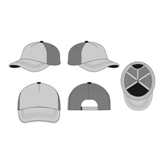 Trucker Hat Mockup Template | Front, Back, Side & Top Views | Blank Streetwear Design CAD with Strap Mesh