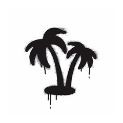  Spray Graffiti coconut tree icon isolated on white background. graffiti coconut tree icon with overspray in black on white. Vector illustration. © fajri