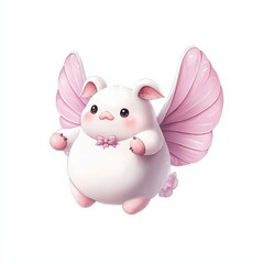 Obraz premium Cute flying pig with pink wings, white background.