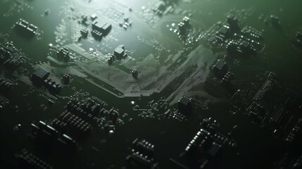 Futuristic Cityscape in Shades of Green and Grey