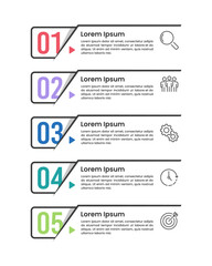 Vertical infographic number labels design. 5 Options to Success. Business presentation, Workflow, Brochure, Banner, Marketing and Strategy. Vector illustration.