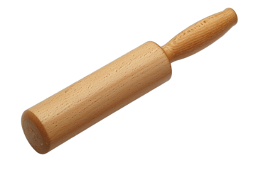A wooden rolling pin, essential for baking, perfect for flattening dough and creating delicious pastries in the kitchen.