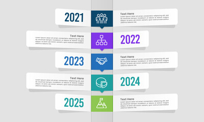 5 Years vertical timeline. Success path. Infographic Label Timeline. Business Presentation, Milestone, Report and Information. Vector illustration.