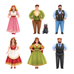 Group of characters in traditional costumes