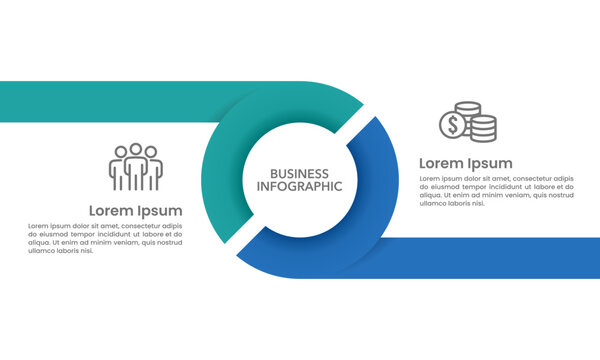 2 process infographic circle template. Diagram, Annual report, Marketing, Business presentation and Strategy. Vector illustration.