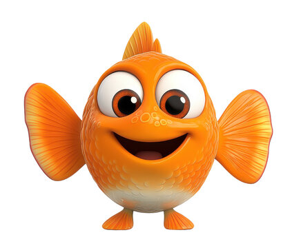 Happy cartoon fish with big eyes and smile.
