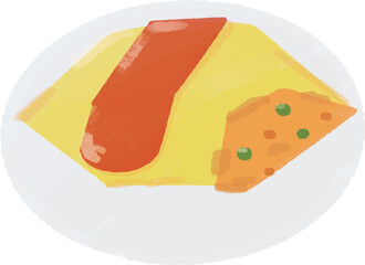Hand-drawn deformed illustration of Japanese omelette