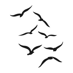 Illustration of a Flock of Birds Flying Silhouette