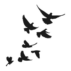 Illustration of a Flock of Birds Flying Silhouette
