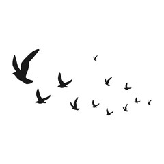 Illustration of a Flock of Birds Flying Silhouette