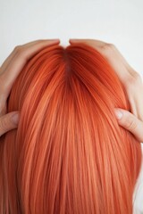 Fototapeta premium Vibrant Cherry Red Hair Transformation in Modern Salon Setting