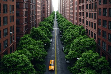 Eco-Friendly City Street with Greenery and Buildings