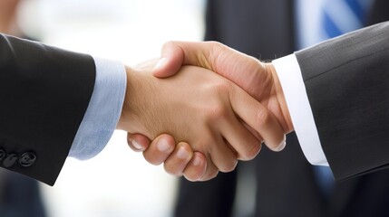 Two businessmen shaking hands in a business meeting.