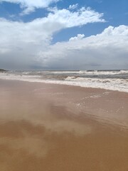 The Allure of Tropical Beaches.Paradise Found in Coastal Landscapes.Summer closeup sunset sea sky landscape.Colorful ocean beach sunrise.Beautiful beach reflections calm waves, soft sandy beach.