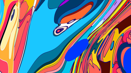 Dynamic Fluid Shapes with Vibrant Colors, Abstract Art Background for Summer Music