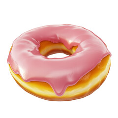 3d rendering icon strawberry pink doughnut illustration png. cartoon minimal style on transparent isolated background.