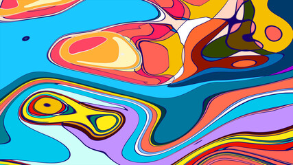 Dynamic Fluid Shapes with Vibrant Colors, Abstract Art Background for Summer Music