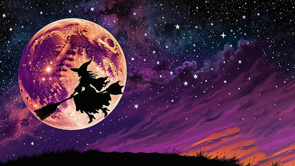 Naklejka premium Flying Witch Silhouette