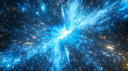 Obraz premium A vibrant cosmic explosion of blue light and stars, depicting the vastness and beauty of the universe in a magnificent space scene.