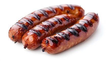 grilled sausages on white background.