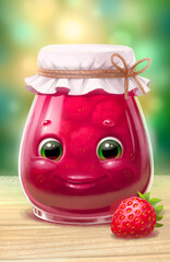 strawberry jam jar with a smiling face