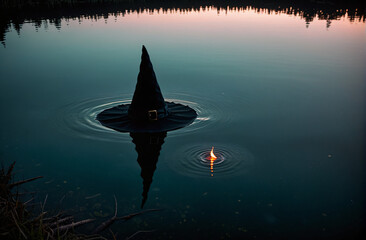 Fototapeta premium Witch Hat Floating on Water