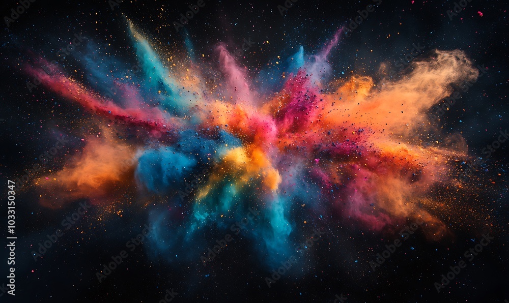 Leinwandbilder a vibrant explosion of colored powder against a dark background, creating a dynamic and artistic vis