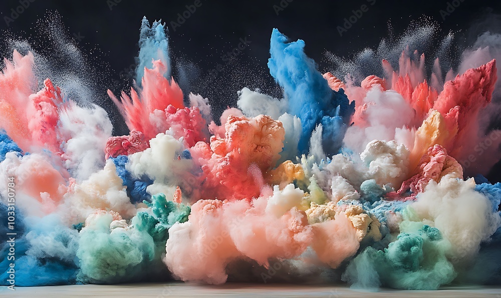 Poster A vibrant explosion of colorful powders against a dark background, creating a dynamic and artistic visual effect.