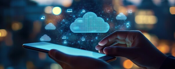 Innovative Cloud Technology Concept with Digital Interface in Hand