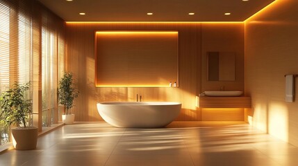 A beautifully designed bathroom featuring minimalist aesthetic with light colored walls