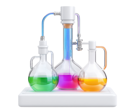 Laboratory glassware with colorful liquids