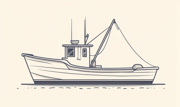 recommend clip art: A line drawing of a fishing boat.
