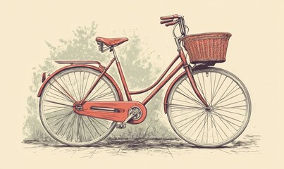 A vintage bicycle with a wicker basket.