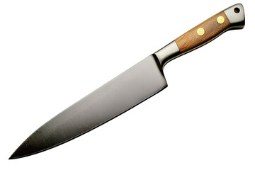A high-quality kitchen knife with a sleek blade and wooden handle, perfect for culinary tasks and food preparation.