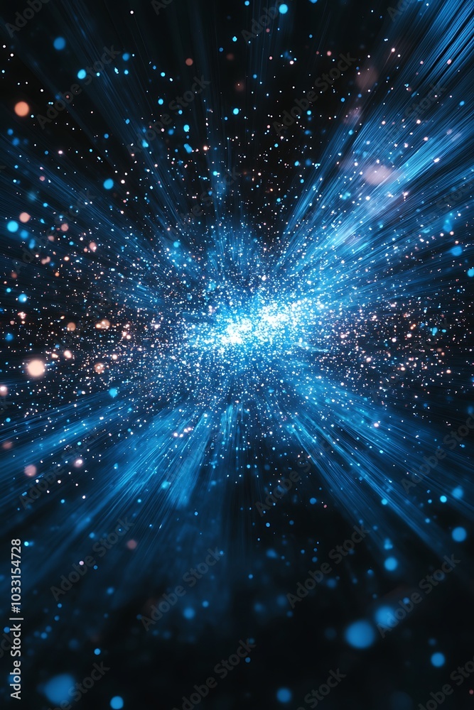 Poster A mesmerizing burst of blue light and shimmering particles, creating a sense of cosmic depth and infinite space.