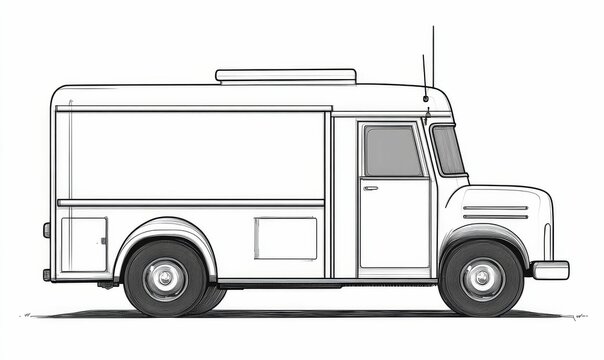 recommend clip art: Line art drawing of a delivery truck.