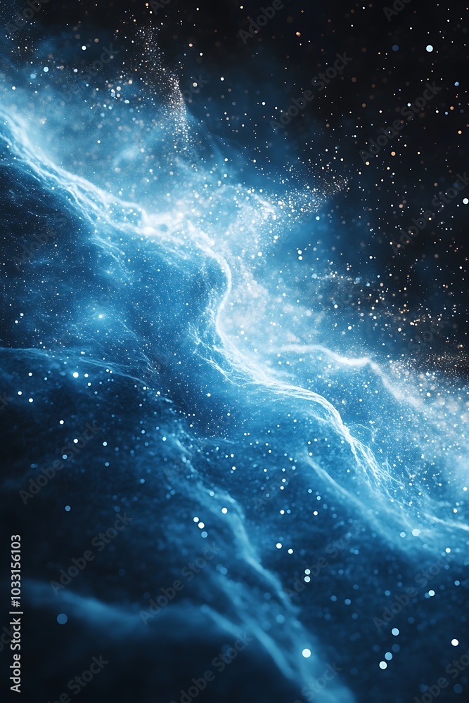 Poster a mesmerizing view of a blue nebula shimmering with stars and cosmic dust, evoking the vastness and 
