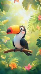 Naklejka premium Cute toucan on a branch