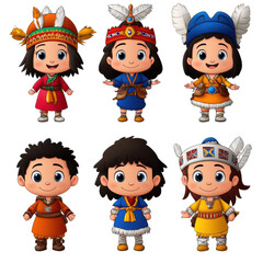 Multicultural kids in traditional outfits