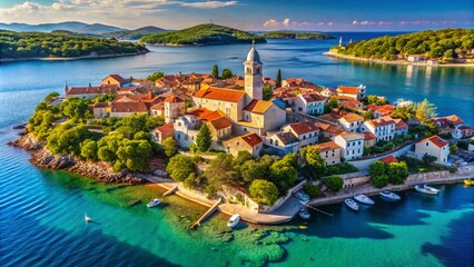 Rab Island Croatia Skyline Landscape Vector Graphic - Scenic Views and Natural Beauty