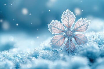 Delicate frost flower in snow
