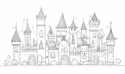 Obraz premium A black and white line drawing of a castle.