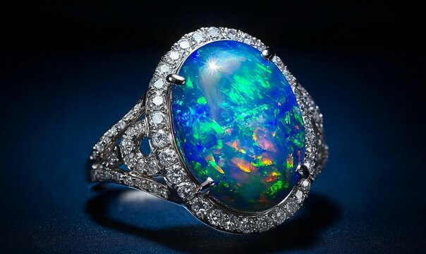Diamond ring with large blue opal.