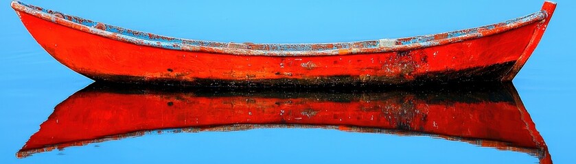 Striking Red Boat on Blue Water Surface