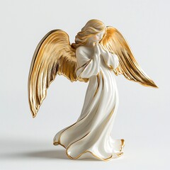 Porcelain Angel Figurine with Golden Wings in Prayer Pose