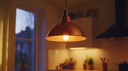 Obraz premium Cozy Pendant Light in Warm Kitchen Setting