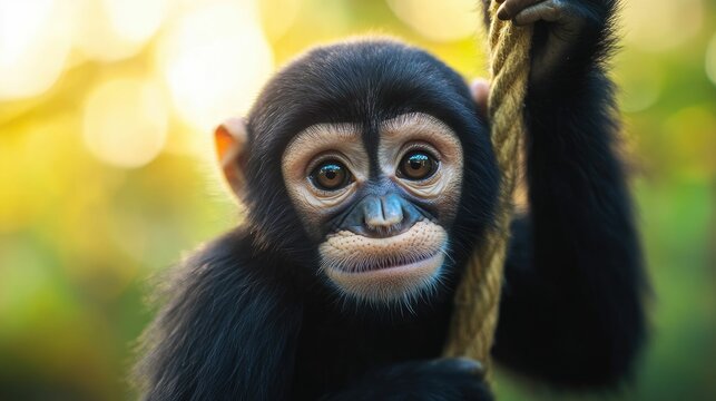 Lively Monkey Swinging Through the Trees in a Forest Themed Zoo Enclosure  Playful primate behavior captured in a tropical zoo exhibit showcasing the animal s agility and natural habitat