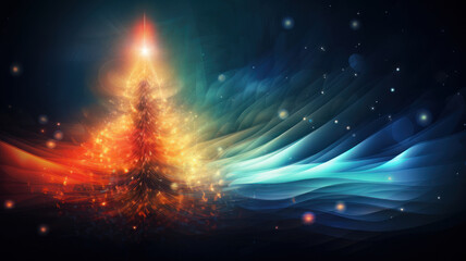 Obraz premium abstract christmas background with gift box fir tree , snow and bauble on bokeh gold background