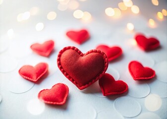 Fototapeta premium Romantic Valentine's Day Flat Lay with Soft Red Heart Pads on White Background for Love Concepts